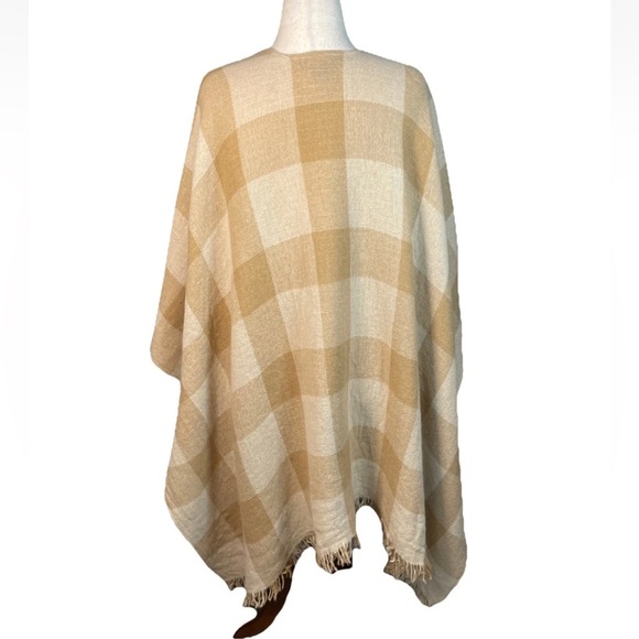 Brooks Brothers Plaid Fringe Wool Cape Scarf Wrap Made In Italy Buffalo Check - Picture 3 of 6